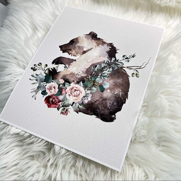 Watercolor Floral Bear Wall Art Print Poster Unframed - Picture 17 of 17